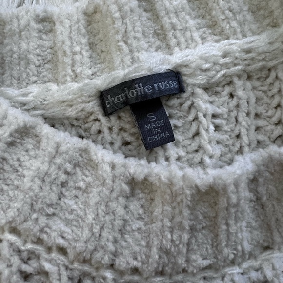 Charlotte Russe Long Sleeve Cropped Chenille Sweater in Cream - Picture 2 of 8